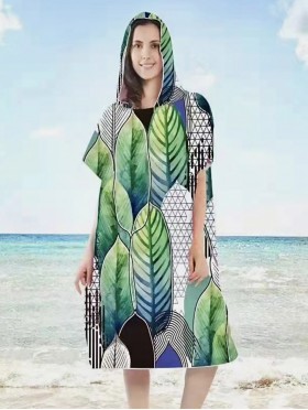 Ladies Fashion Print Beach Towel Robe  W/ Hood